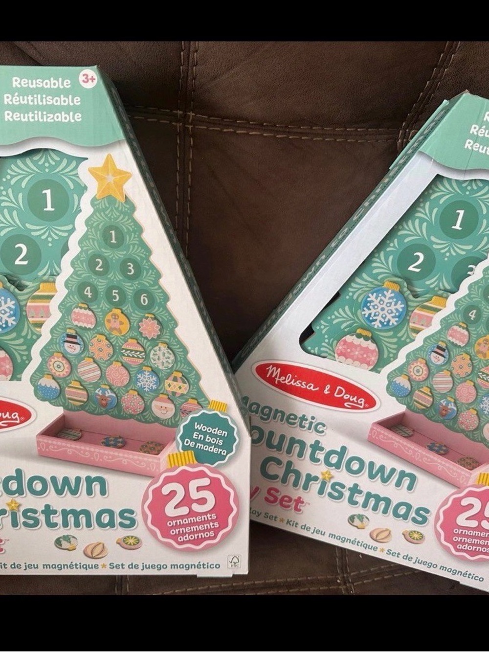 Melissa & Doug Mint Green and Pink Magnetic Countdown Christmas Tree set of 2